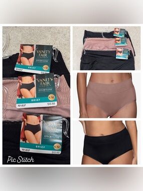 BNWT 3 VANITY FAIR LINGERIE EFFORTLESS BRIEF SIZE 8/XL + 1 BONUS PAIR IN BLACK